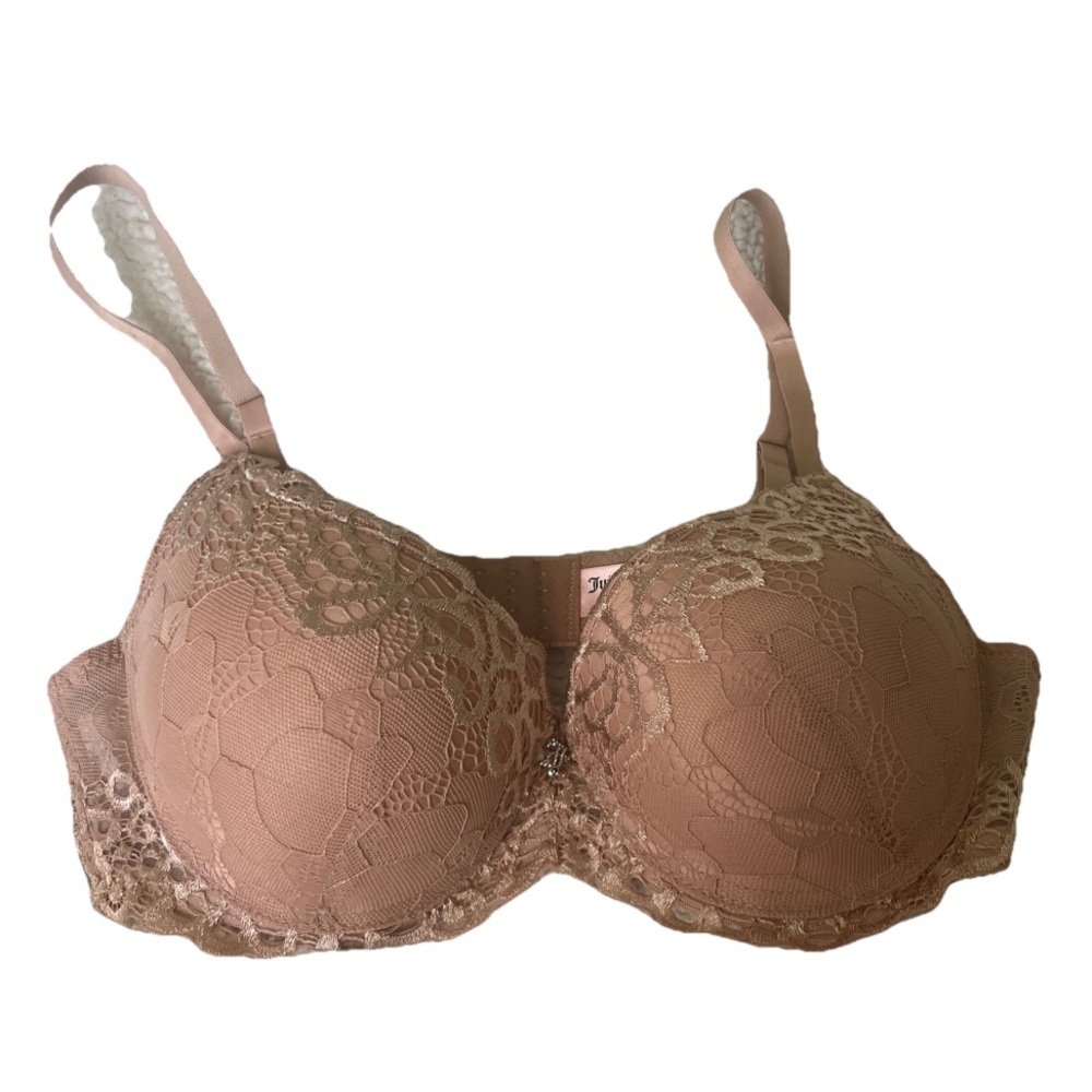 New Juicy Couture Lace Overlay Push Up Bra Nude Pink 36B Intimates Sexy Lingerie